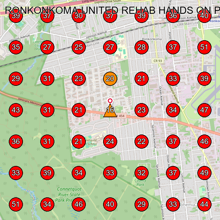 RONKONKOMA UNITED REHAB HANDS ON PHYSICAL THERAPY & MASSAGE THERAPY GeoGrid visibility map for Physical Therapist in Ronkonkoma